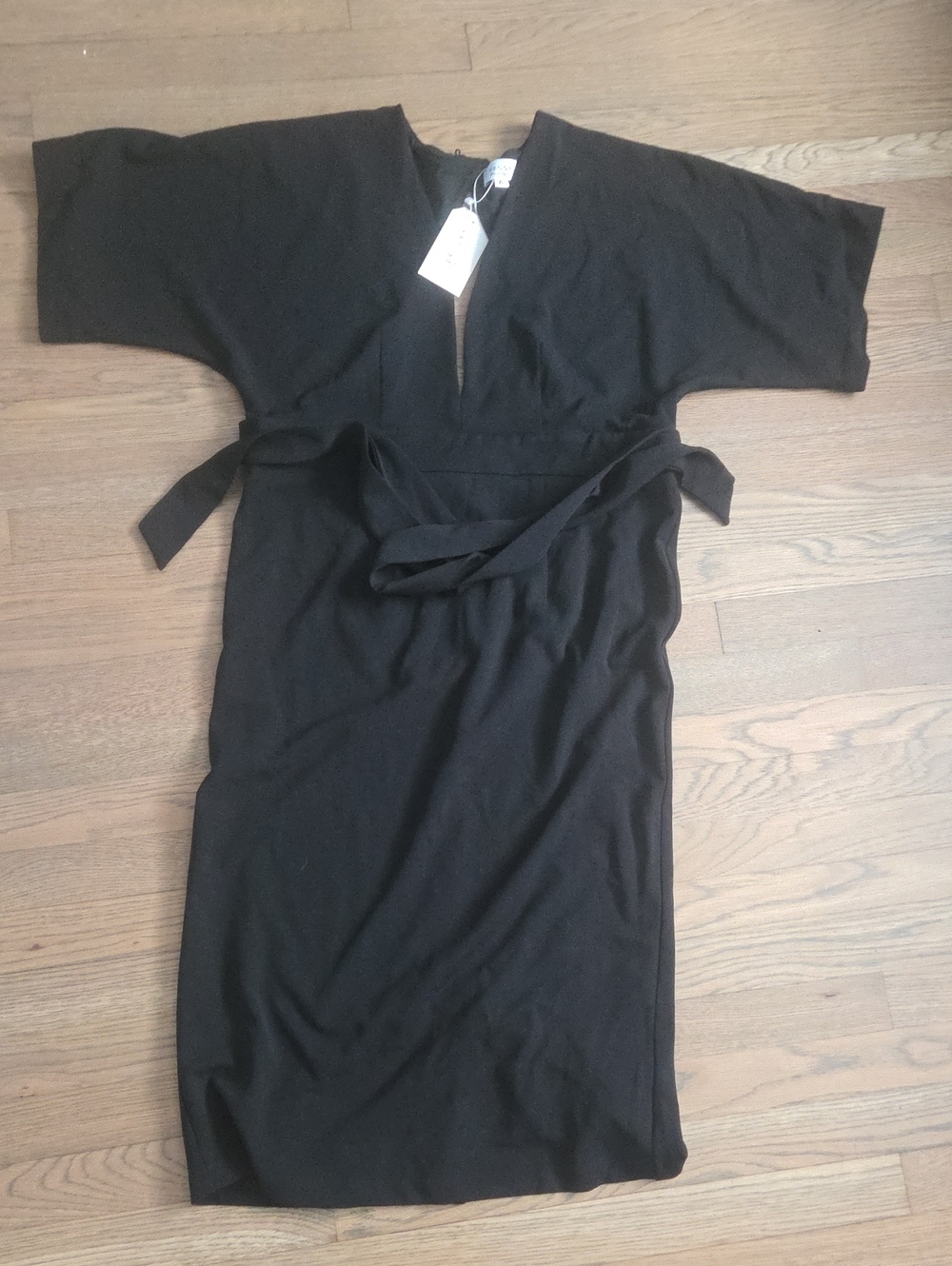 Brooks Black Midi Tie-Waist Dress